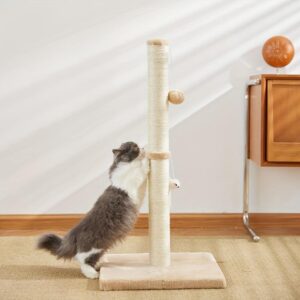 Sisal Cat Scratching Post with Hanging Ball Toy for Indoor Cats