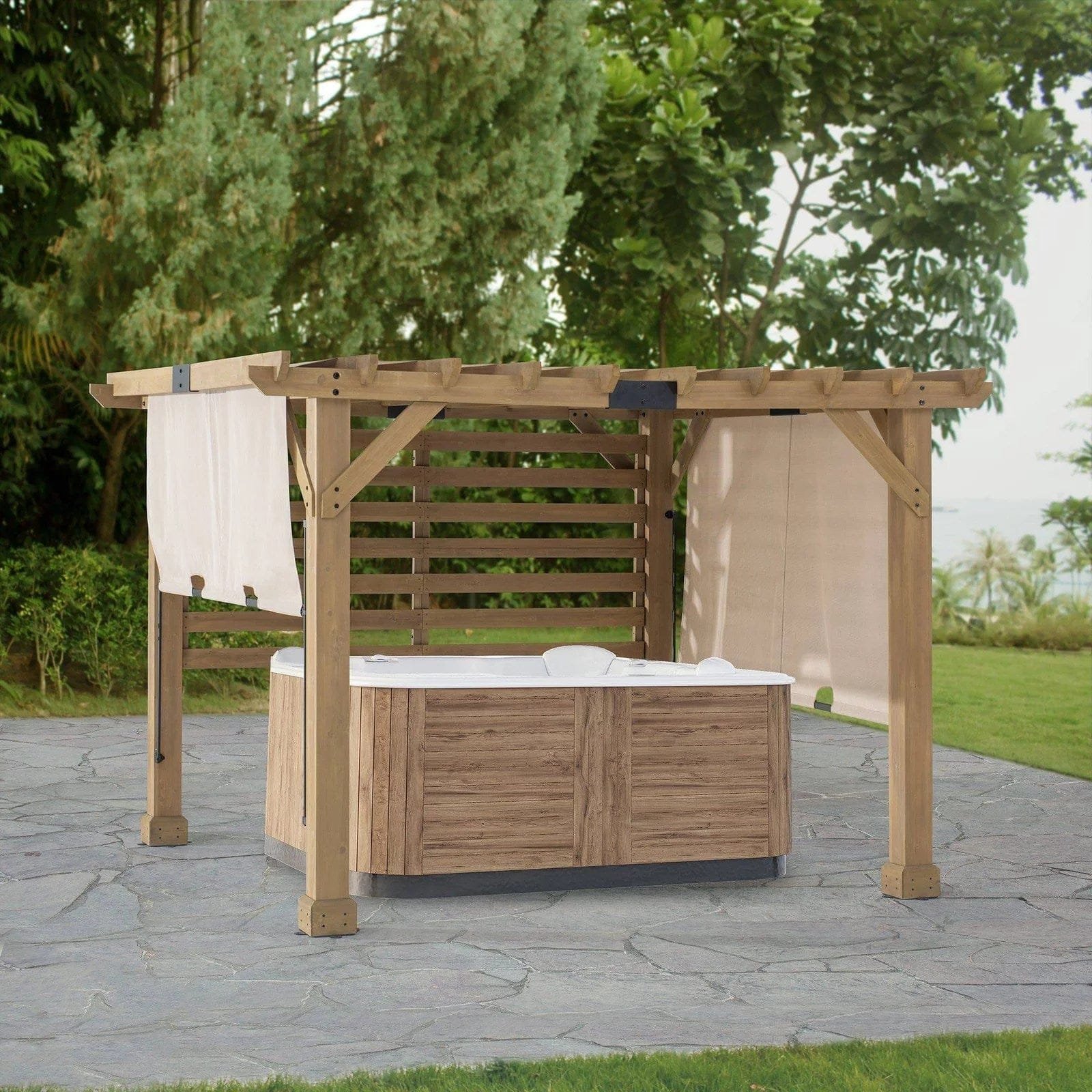 img-2827.jpg SummerCove 11 ft. x 10 ft. Tan Cedar Frame Wood Pergola with Adjustable Canopy - Image 1