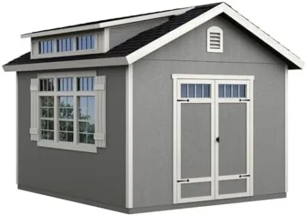 Handy Home Products Windemere 10×12 Do-it-Yourself Wooden Storage Shed with Floor, Beiges